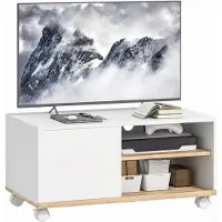 HOMCOM TV Schrank, Lowboard auf Rollen mit verstellbarer Ablage, Schrank, Weiß