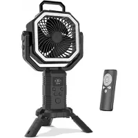 Lixada Camping-Ventilator mit Stativ, Fernbedienung, wiederaufladbarem Akku (20.000 mAh), LED-Licht und Solarpanel – Outdoor-Ventilator für Zelte, schwarz