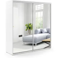 BM-Möbel A1 Schlafzimmerschrank mit 2 Schiebetüren, Spiegel - Weiß - 175 x 62 x 215cm