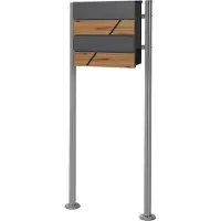 ML-Design ECD Germany Standbriefkasten Silber Edelstahl 120 cm mit Zeitungsfach, Postkasten Anthrazit-Holzoptik, pulverbeschichteter Stahl