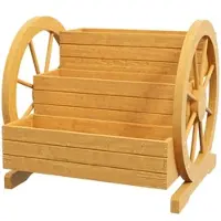 MODFU Blumenkasten aus Tannenholz Naturholz 62x61x57 cm, 3 Etagen mit Drainagelöchern und Wagenrad-Design