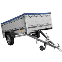UNITRAILER PKW-Anhänger mit ALU-Bordwänden 230x125 Garden Trailer 230 KIPP ALU mit Alu-Bordwandaufsatz, blauer Flachplane und Flachplanenträger