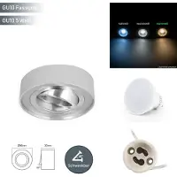 LED line Deckenleuchte ROLLO MIDI Einbaustrahler Unterputz Schwenkbar 45° Rund Silber aus Aluminium mit Fassung GU10 5W Leuchtmittel Warmweiß