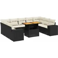 vidaXL 10-tlg. Garten-Sofagarnitur mit Kissen Schwarz Poly Rattan