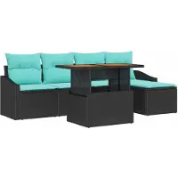 vidaXL Gartensofa-set 6 pcs Schwarz und Türkis Poly-Rattan