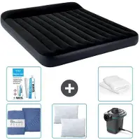 OEM Luftbett 2 Personen - 183 x 203 x 25 cm - Dunkelblau - inklusive Hoeslaken - Kissen - Pumpe - Reparaturset und Kissenbeschutz