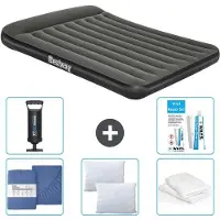 OEM Zweisitziges Luftbett - 152 x 203 x 30 cm - Grün - inklusive Bettwäsche - Kopfkissen - Kopfkissenbezug - Pumpe und Reparaturset