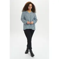 KAFFE CURVE Langarm-Bluse Regular fit Blue Mirage/ Chalk Stripe blue white