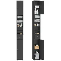 SoBuy Hoher schmaler Badezimmerschrank mit Schublade und verstellbaren Einlegeböden - Schwarzer Säulenschrank für Bad und Wohnzimmer - 20 x 20 x 180 cm