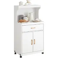 SoBuy FSB12-W Mikrowellenschrank mit Rollen Küchenschrank Servierwagen Getränkewagen mit 2 Ablagen, 2 Türen und 1 Schublade, weiß BHT ca.: 62x119x40cm