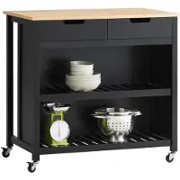 SoBuy Servierwagen mit Rollen Küchenwagen mit Arbeitsplatte Rollwagen Küchenregal stehend Regal Küche Küchenwagen mit Stauraum 98x94x58 cm FKW74-SCH