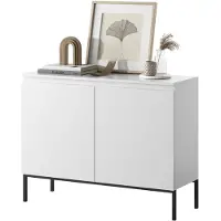 Selsey Sideboard Bemmi - Kommode 2-türig, Weiß mit schwarzen Beinen, 100 cm