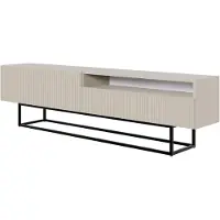 Selsey Veldio - TV-Lowboard mit offenem Fach, graubeige mit schwarzem Metallgestell, 175 cm