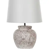 Beliani Tischlampe Beige 47 cm Keramiksockel Stein Optik Kabel mit Schalter Lampenschirm in Weiß Schlafzimmer Wohnzimmer Modern