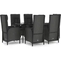 vidaXL 7-tlg. Garten-Essgruppe mit Kissen Schwarz Poly Rattan