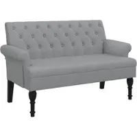 Décoshop26 - Bank mit gepolsterter Rückenlehne 120 x 62 x 75,5 cm in hellgrauem Stoff DEC024646