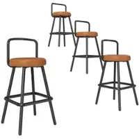 STILVORA Barhocker 4er-Set mit ergonomischer Rückenlehne und Fußstütze aus Eisen, Barstuhl mit wasserabweisendem Kunstleder, Küchenhocker für Bar und Esszimmer Braun