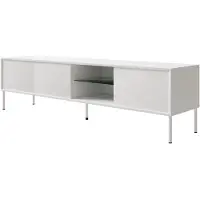 Selsey Modity - TV-Schrank 3-türig mit Glasregal und Beleuchtung, 175 cm, Weiß