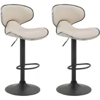 DELUKE 2er Set Barhocker FAMIR - Kunstleder Creme 46x49x88 cm Schwarz | Barstuhl Mit Lehne Tresenhocker Tresenstuhl Kneipenhocker Kneipenstuhl
