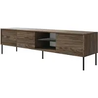 Selsey Modity - TV-Schrank 3-türig mit Glasregal und Beleuchtung, 175 cm, Holzoptik Nussbaum