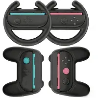 Nikcorp Lenkrad für Spiele Joy-Con Ergonomisches Set 4-teilig Schwarz Zubehör