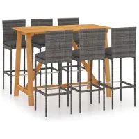 vidaXL 7-tlg. Gartenbar-Set mit Kissen Grau