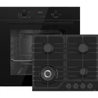 Gasline Einbauherdset GB850-FIB Backofen Gasherd Umluft 69 L +Gaskochfeld 60cm Schwarz Glaskeramik mit 4 Brennern WOK Brenner 3,8 kW