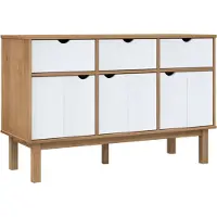 vidaXL Sideboard OTTA Braun&Weiß 114x43x73,5 cm Massivholz Kiefer
