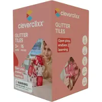 Cleverclixx Glitter Tiles Pack Transparent Rosa 16 Teile, magnetische Glitzer Bausteine, schadstofffreies Lernspielzeug, Magnetspielzeug, ab +3 Jahren