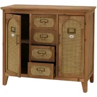 Décoshop26 - Kommode im Apothekerstil Sideboard Aufbewahrungsmöbel mit Schubladen und Türen Rattan im Vintage-Stil 80 x 91 x 40 cm 04_0009115