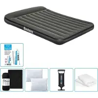 OEM Luftbett 2 Personen - 152 x 203 x 30 cm - Grün - mit Bettwäsche - Kissen - Kissenbezug - Pumpe und Reparaturset
