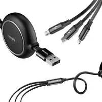 Baseus Goldene Schleife 3W1 Abwickelbares Kabel Usb - Micro Usb / Lightning / Usb-C 3.5A 35Cm - 120Cm Schwarz (Camlt-Jh01)