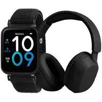 Tikkers Smart Series 13 TKS13-0033-SET Smartwatch- und Kopfhörer-Set, leicht zu lösen, Stoffband, Schwarz