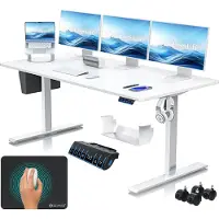 Kesser Schreibtisch elektrisch & höhenverstellbar Computertisch Ergonomisch Stehen & Sitzen 3-Memory 360° Rollen USB-Ladeanschluss 180x80cm Weiß