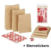 Sonstiges DIY Adventskalender zum Befüllen 72-teilig + 134 Sterne Sticker - Papiertüten Weihnachten Geschenktüten weihnachtlich