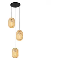 QAZQA - Orientalisch Orientalische Hängelampe I Pendellampe I Pendelleuchte Bambus 3-flammig - Yvonne I Wohnzimmer I Schlafzimmer - Bamboo Rund - LED geeignet E27
