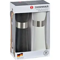 Zassenhaus Mühlenset HAMBURG Buchenholz Geschenkset Schwarz & Weiß mit stufenlos verstellbarem Keramikmahlwerk befüllte Gewürzmühlen Ø 5,5; H: 18 cm