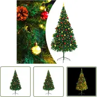 The Living Store Künstlicher Weihnachtsbaum mit Kugeln und LEDs Grün 210 cm