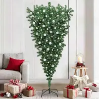 vidaXL "Schlussverkauf" Umgedrehter Kunst Weihnachtsbaum(1 pc) - Kunstbaum/Tannenbaum - mit Kugelset Grün 210 cm PVC C7753