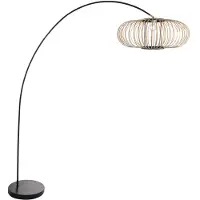 Steinhauer Bogenlampen-Schwarz Solva mit Bambusschatten Ø60 cm