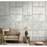 Living Walls Fototapete "THE WALL III Fenster Tapete Motivtapete Floral Blattmuster" matt glatt Vliestapete Pflanzen für Schlafzimmer Küche Wohnzimmer Fenster Design