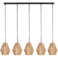 Steinhauer Pendellampe 5-Licht Geradeaus Ropex mit Rattanhauben
