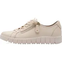 Jana Damen Leder Sneakers Beige Halbschuh mit Schnürung und flachem Absatz