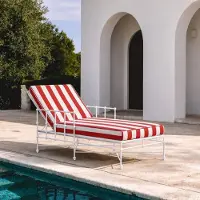 Casa Padrino Luxus Gartenliege mit Armlehnen Weiß / Rot 190 cm - Hotel & Garten Möbel VPP