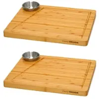 Dune Design 2er-Set Bambus-Servierbrett + Dip-Schale 30x25cm Holz-Steak-Teller Speiseteller