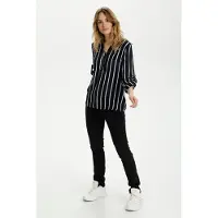 Kaffe Langarm-Bluse Regular fit Midnight Marine/Chalk blue white