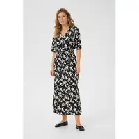 Kaffe Jerseykleid "Damen Jerseykleid KAivanna", Damen, Gr. XS, N-Gr, schwarz (schwarz, chalk flower print), Obermaterial: 95% Polyester Pol. recyc.. 5% Elasthan EL., Kleider Jerseykleid