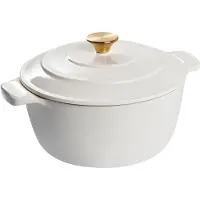 Beliani Kochgeschirrset 4-teilig Cremeweiß Gusseisen Emailliert Rund für Backofen u. alle Herdarten PFAS-frei Modern Barttopfset mit Deckeln u. Pfanne