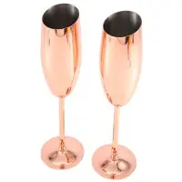 Tlily 2Er-Set Champagner Wein FlöTen Aus Edelstahl, GläSer Aus RoséGold, Unzerbrechlich, Bruchsicher