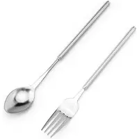 Tlily Einziehbares Gabel- und Löffelset, Grill-, Abendessen-, Dessertgeschirr, Verstellbares und Verlängertes Geschirr zum Schutz Vor Verbrühungen